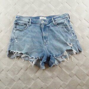Abercrombie & Fitch High Rise Cut Off Shorts Women 16 Curve Love Blue Denim